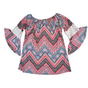 WinWin Tunic L/XL Boho Chevron Print Southwestern Tribal Crochet Trim Blouse